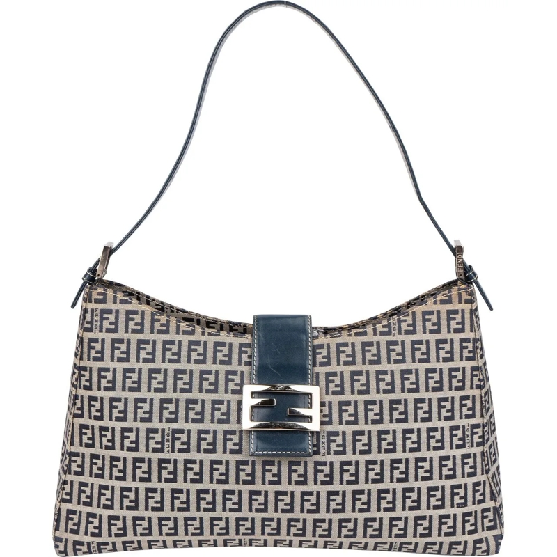 Fendi Schultertasche Fendi FF Monogram Baguette Buckle Shoulder Bag blau