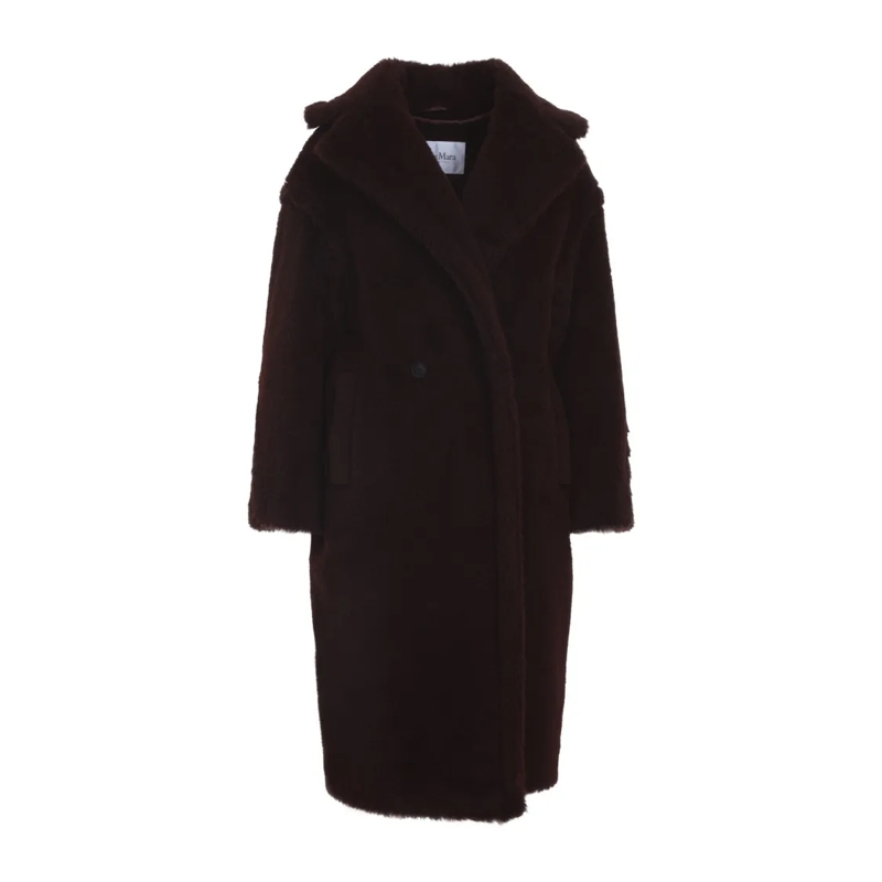 Max Mara  Double-Breasted Long Coat In Deep Brown Alpaca Ble Black