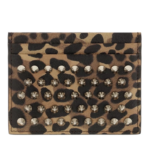 Christian Louboutin Kios Spike Card Case Leather Leopard Kartenhalter