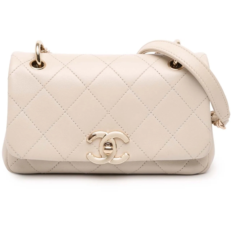 Chanel Schultertasche Medium Lambskin Twist Chain Enamel CC Flap braun