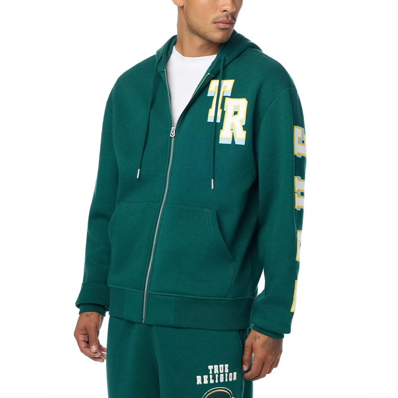 True Religion  - Zip-Hoodie- Varsity-Stil- Logo Print auf Rücks grün(Image 3)