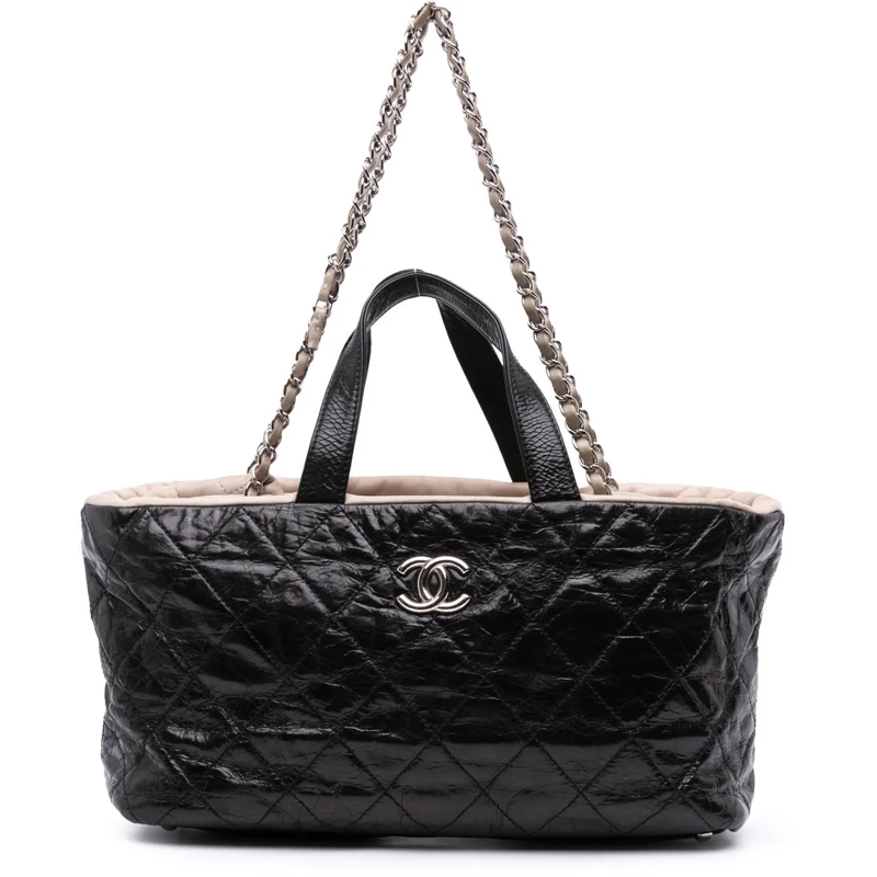 Chanel Sac à bandoulière CC Quilted Glazed Calfskin Portobello Tote schwarz