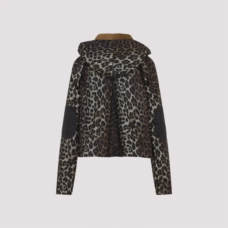 GANNI Übergangsjacke Leopard Print Waxed Cotton Anorak Jacket Brown