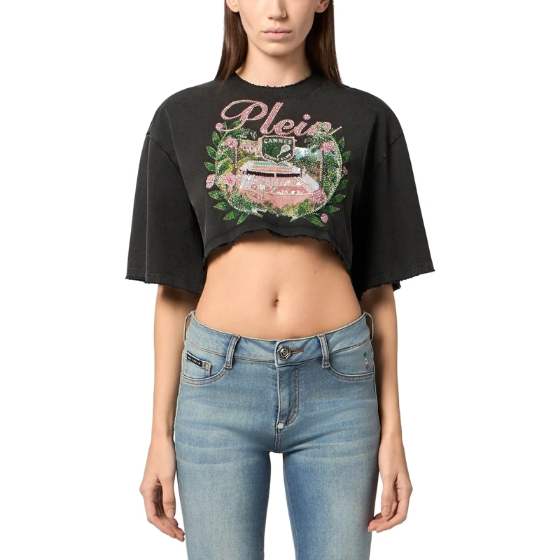 Philipp Plein T-Shirt Cropped T-Shirt Cannes Tennis Club schwarz(Image 3)
