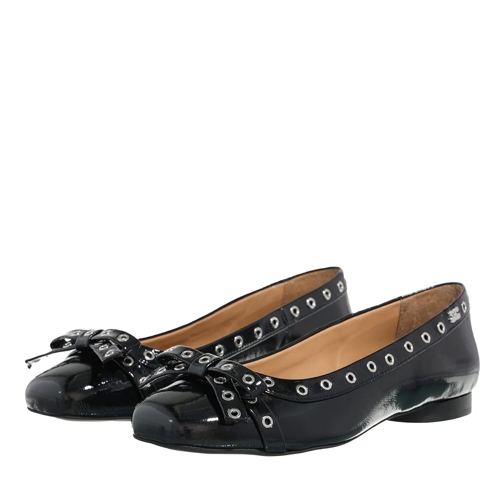 GANNI Ballerine Eyelets Bow Ballerina Naplack Black