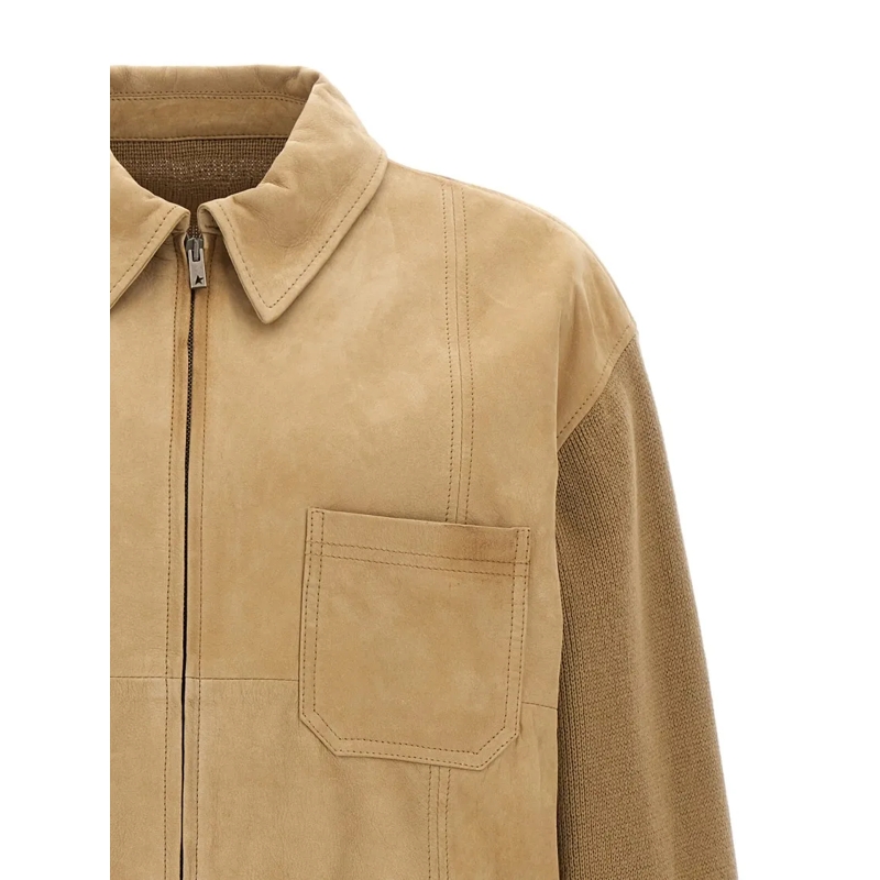 Golden Goose Übergangsjacke Lederjacke mit Ärmeln und Rücken aus Wollmischung Beige(Image 4)