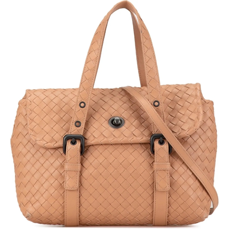 Bottega Veneta Fourre-tout Intrecciato Flap Satchel braun