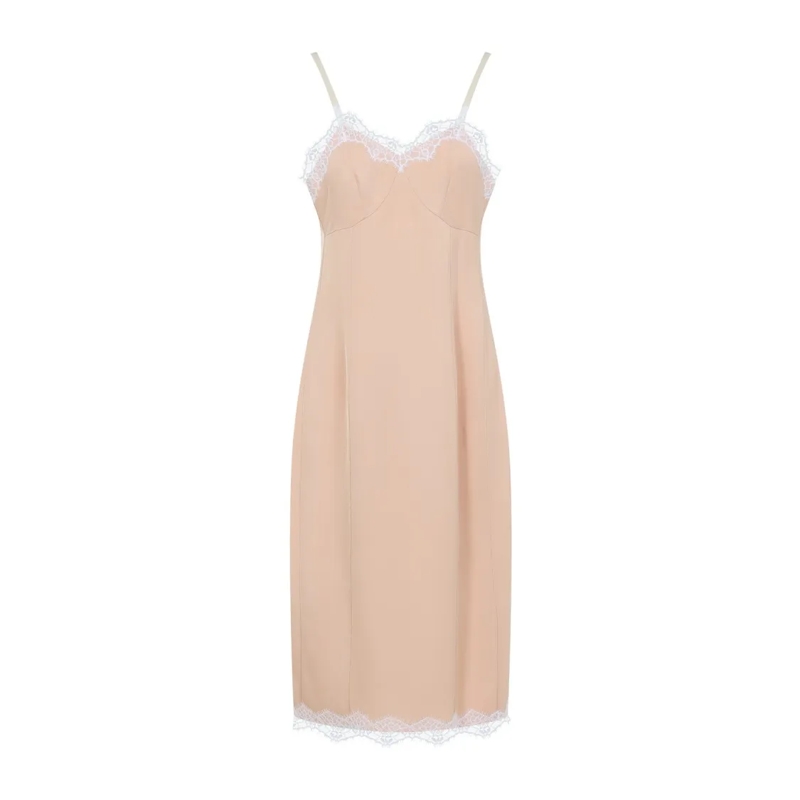 CARVEN Midi-jurk Nude Midi Dress With Lace Trim Neutrals