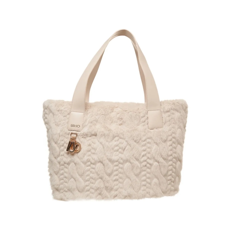 LIU JO Fourre-tout Braided Texture Handbag In Soft Synthetic Fur Neutrals
