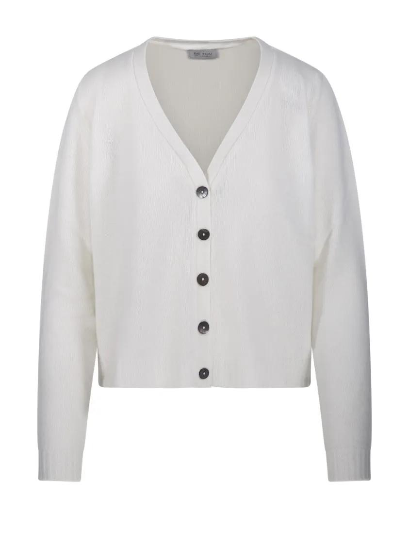 Thumbnail - Be You - V-Neck Cashmere Cardigan With Contrasting Buttons - Größe XS - weiß