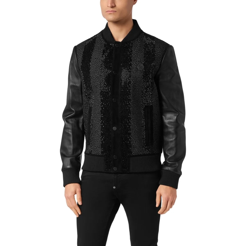 Philipp Plein Lederjacke Lederblouson Mit Schmucksteinen schwarz(Image 3)