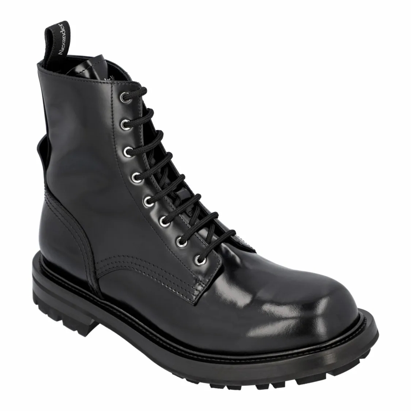 Alexander McQueen Bottes Smooth Leather Combat Boots Black