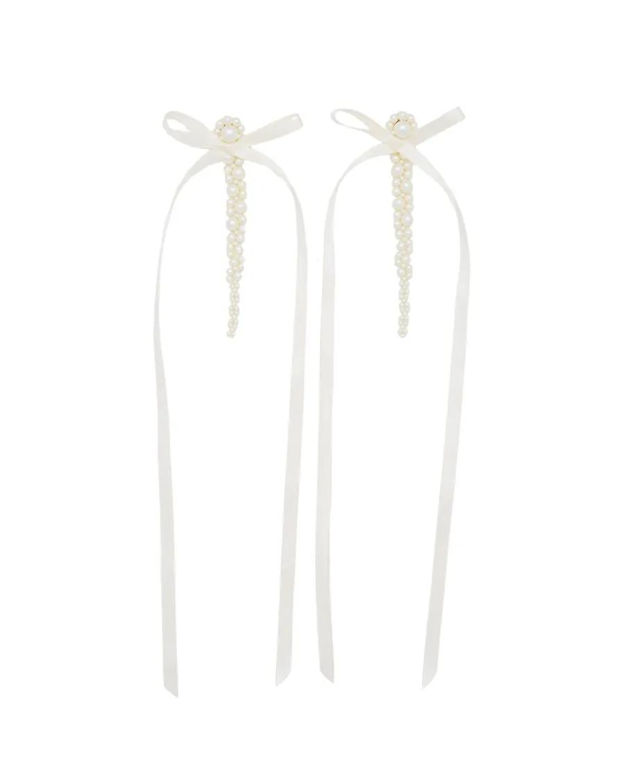 Simone Rocha Ohrringe - Bow Ribbon Drip Earrings - Gr. unisize - in Weiß - für Damen