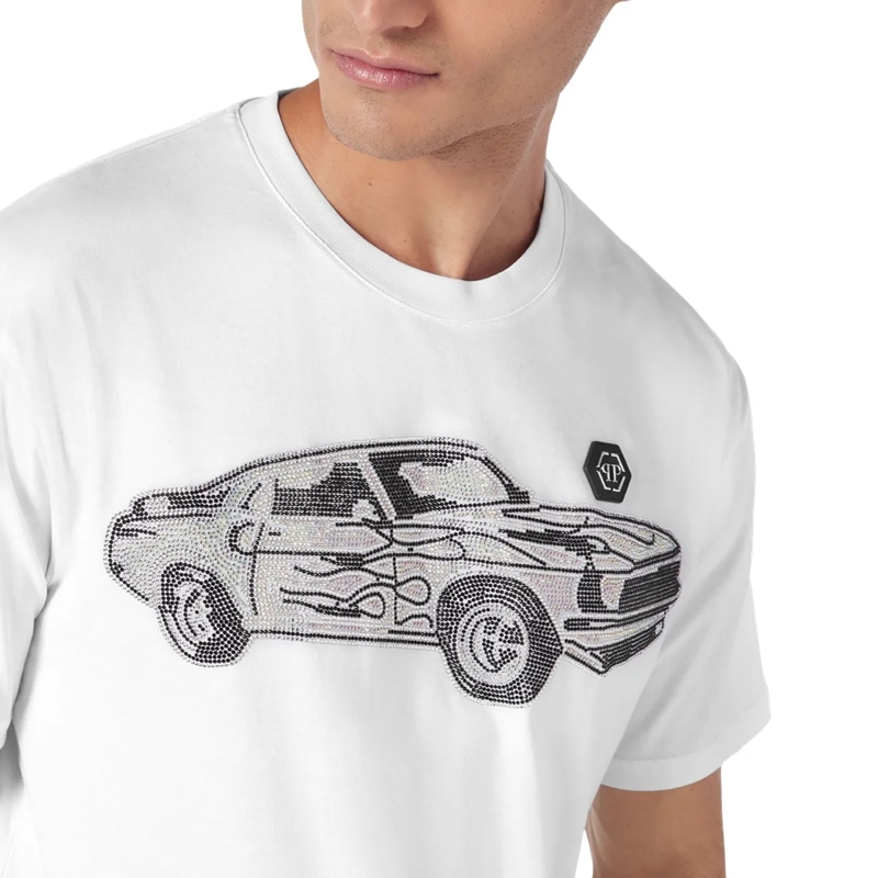 Philipp Plein T-Shirt T-Shirt Racing Mit Schmucksteinen weiss(Image 5)