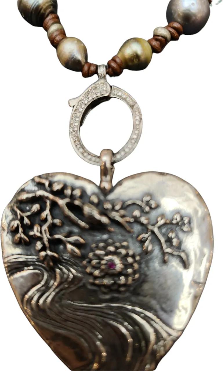 Thumbnail - CATHERINE MICHIELS Halskette - Pendentif c?ur argent floral rubis Am loving Aware - Gr. unisize - in Mehrfarbig - für Da...