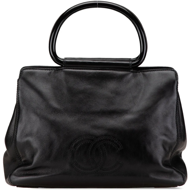 Chanel Fourre-tout CC Lambskin Tortoise Handle Tote schwarz