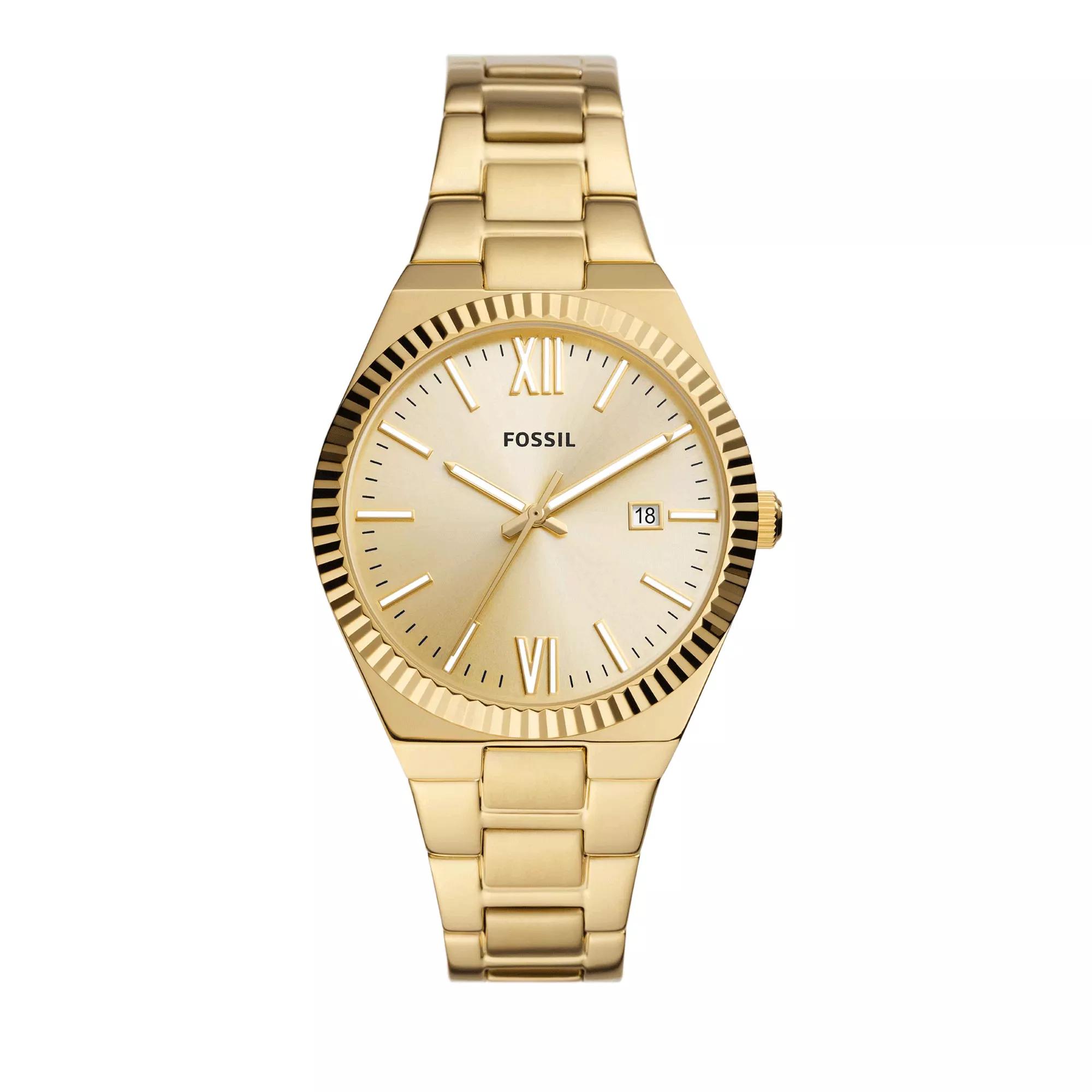 Fossil Uhr - Scarlette Three-Hand Date Stainless Steel Watch - Gr. unisize - in Gold - für Damen