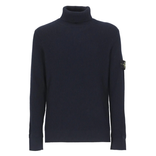 Stone Island Blue Virgin Wool Sweater With Logo Blue Pullover