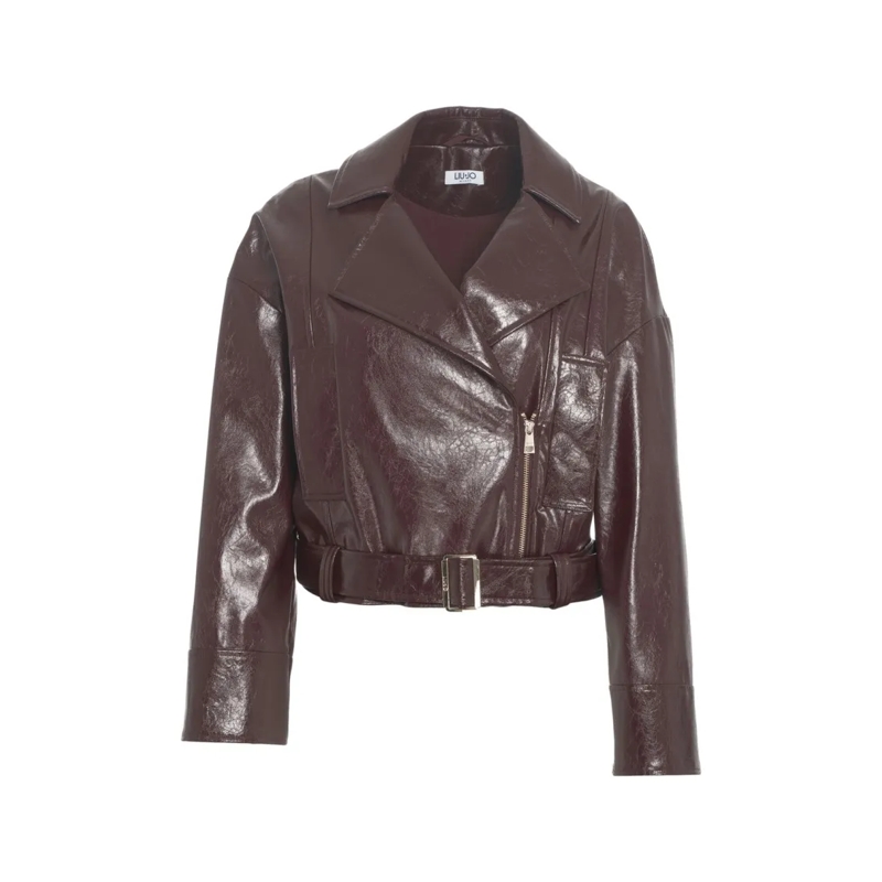 LIU JO Lederjacke Cropped Biker Jacket In Glossy Faux Leather Brown