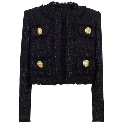 Balmain Cropped Tweed Jacket Black 