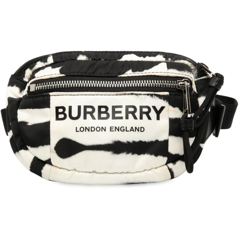 Burberry Sac de ceinture Zebra Print Nylon Logo Cannon Belt Bag weiß