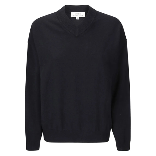 Studio Nicholson Trui Dropped Shoulder V-Neck Sweater Blue