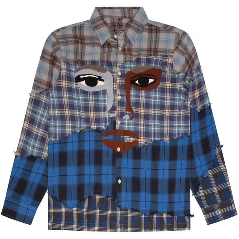 Kidsuper T-Shirt Face Patchworked Flannel Blue Multi blau