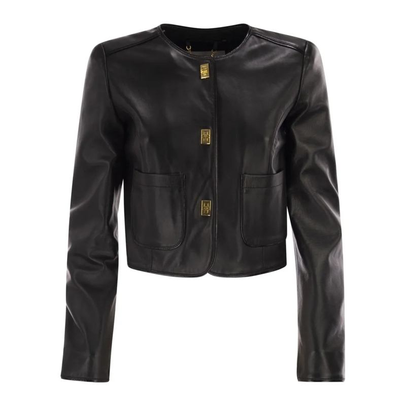 Elisabetta Franchi Leren jas Leather Jacket With Vinyl Details Black