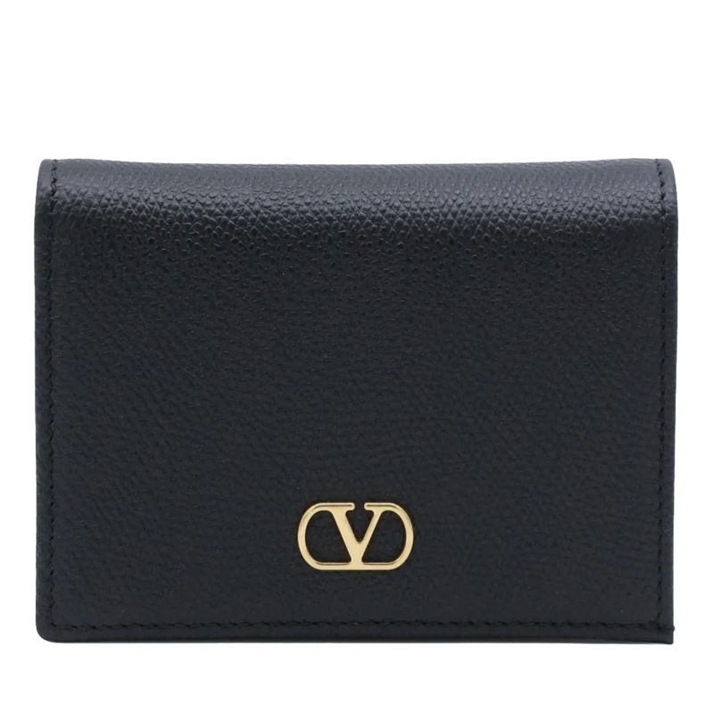 Valentino Garavani Portefeuille à deux volets Textured Leather Wallet Black