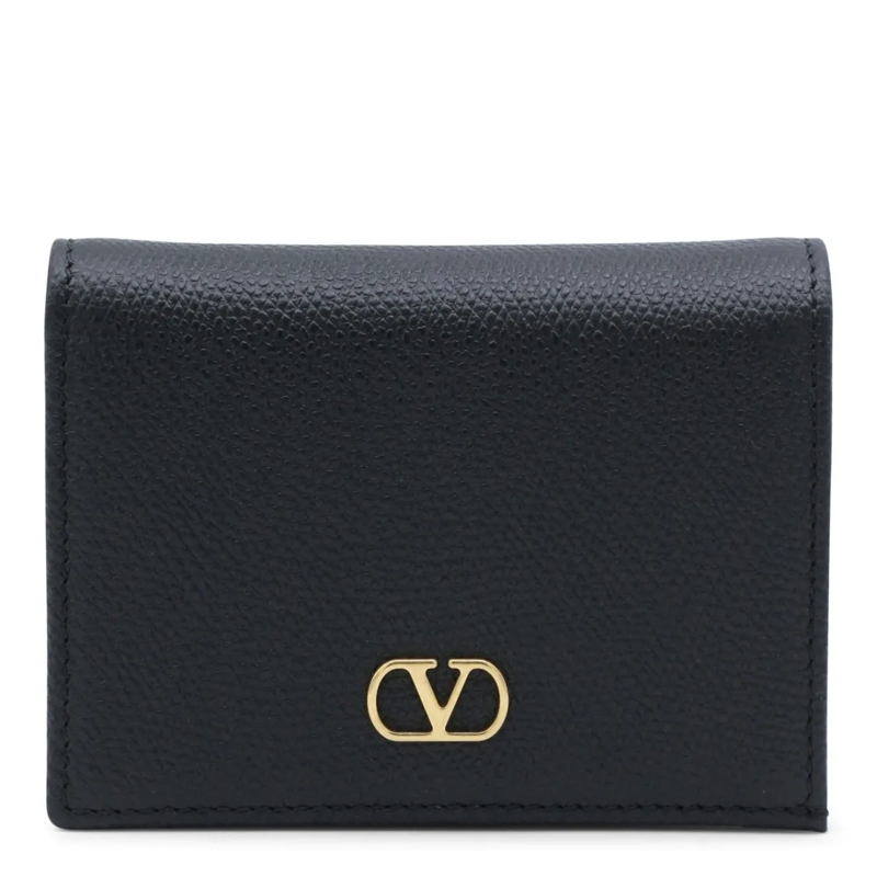 Valentino Garavani Porte-monnaie Textured Leather Wallet Black