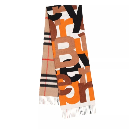 Burberry Logo Fringed Scarf Brown/Black/Orange Sciarpa di lana