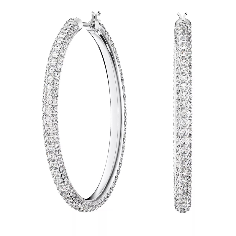 Swarovski Créoles Stone hoop Pavé Large Rhodium plated White