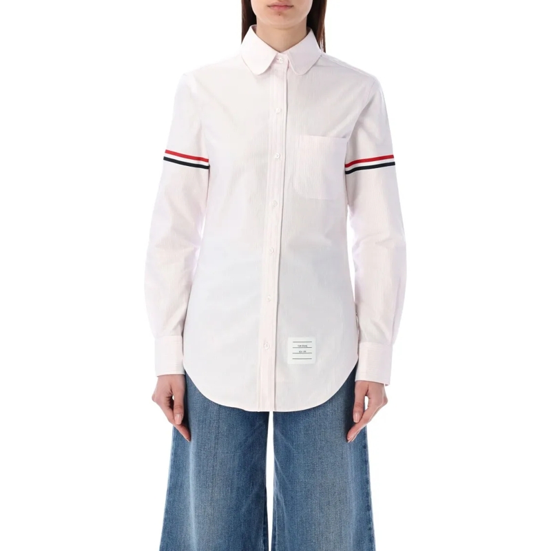 Thom Browne Chemise Cotton Oxford Shirt With Striped Armband White
