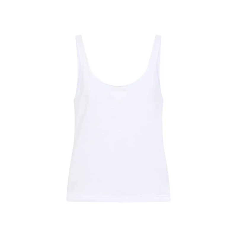 Prada Bluse Sleeveless Minimalist Top With Subtle Triangular D White