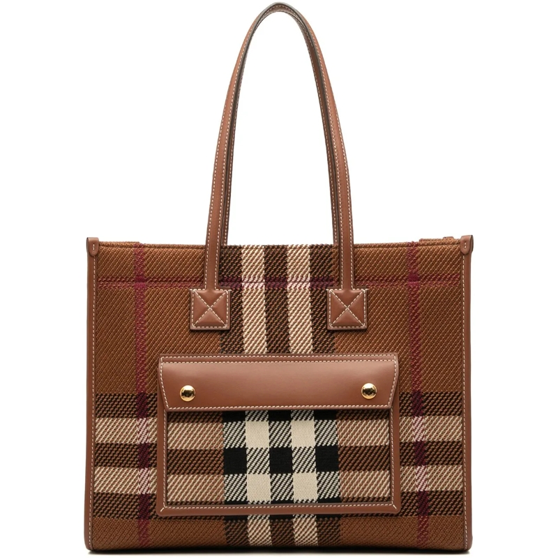 Burberry Shopper Small Mega Check Canvas Freya Tote braun