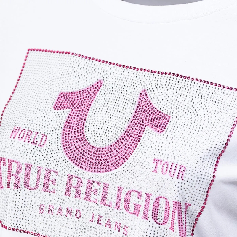 True Religion T-Shirt - T-Shirt- Crewneck- Aufgedrucktem Logo auf Fron weiss(Image 5)