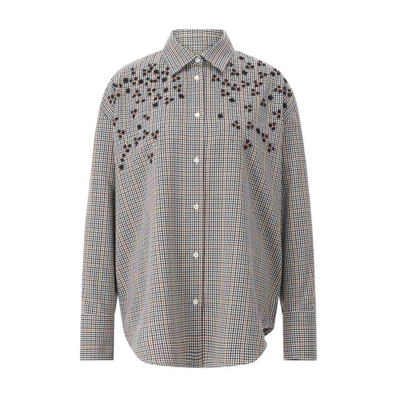 MSGM Blouse Karierte Hemdbluse mit Schmuckdetails Braun