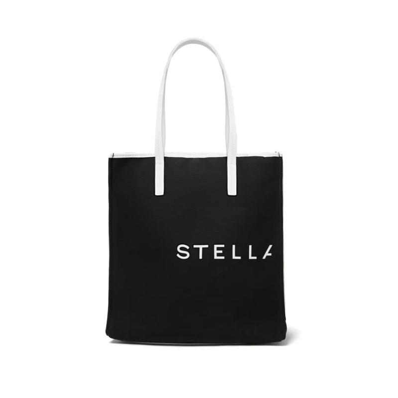 Stella McCartney Fourre-tout Black Canvas Tote Bag With Logo Prints And Moon Ch Black