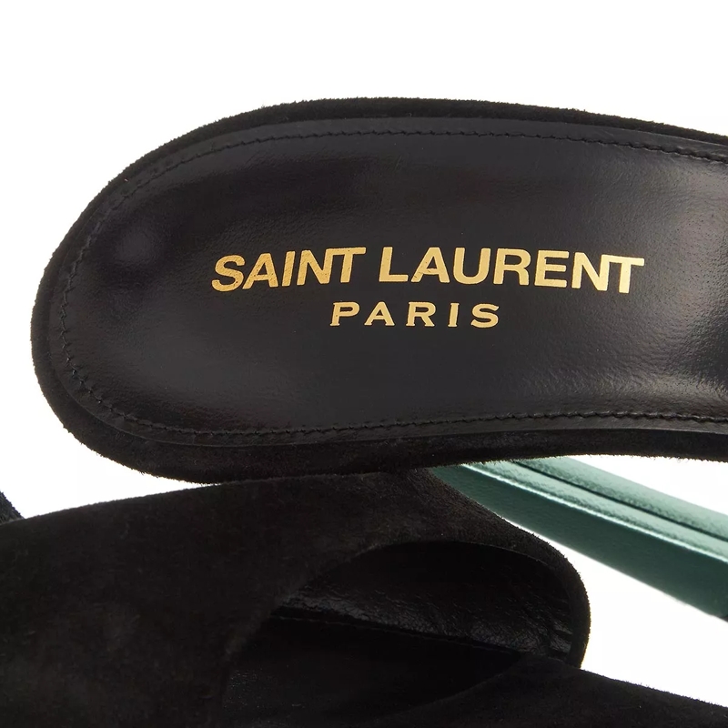 Saint Laurent Pumps PAZ Suede And Metallic Leather Sandals Black and Hope Green(Image 3)