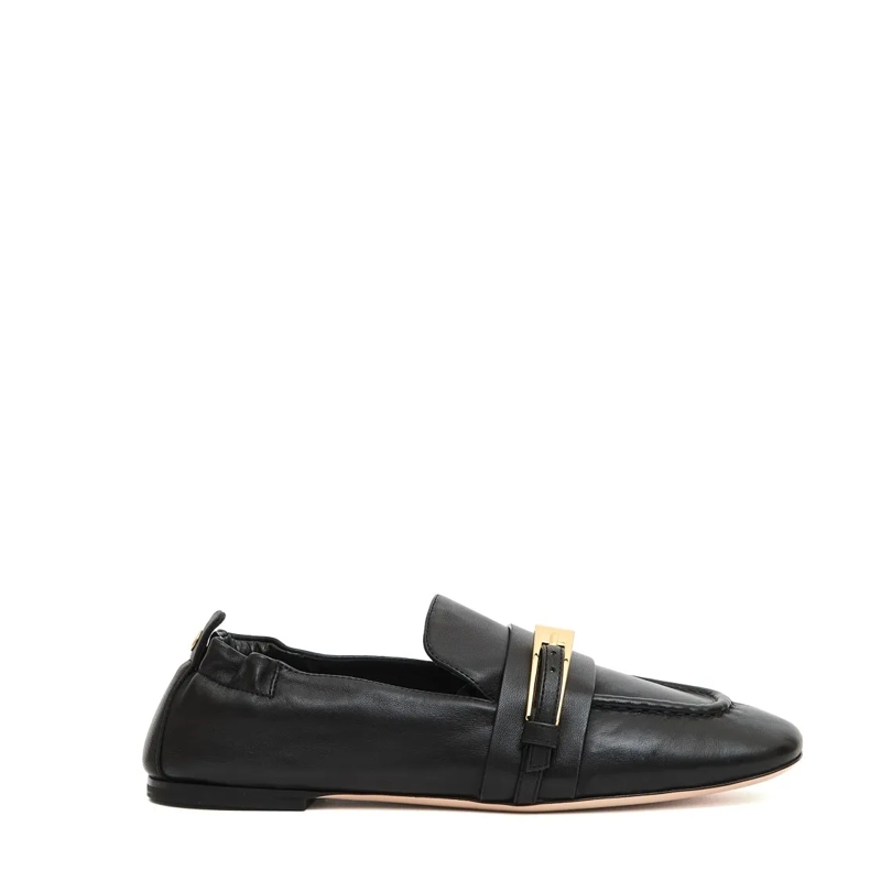 Agl Balletschoenen Black Leather Moccasins With Decorative Buckle And Black