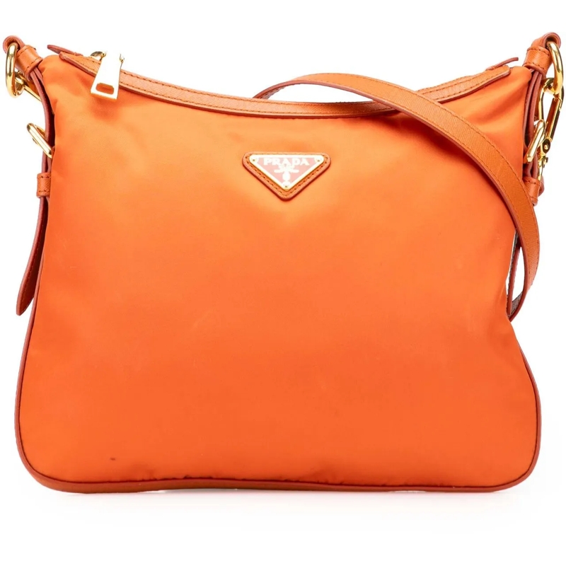 Prada Schultertasche Saffiano Trimmed Tessuto Zip Top Crossbody orange