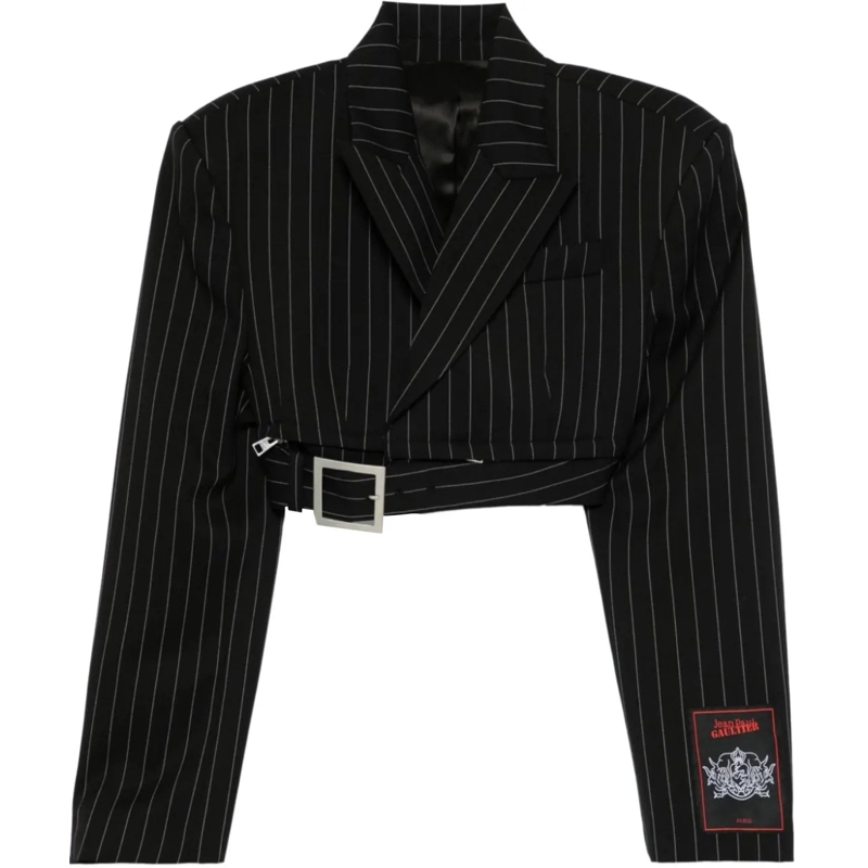 Jean Paul Gaultier Übergangsjacke Pinstripe Wool Cropped Tailored Jacket With Zip Of weiß