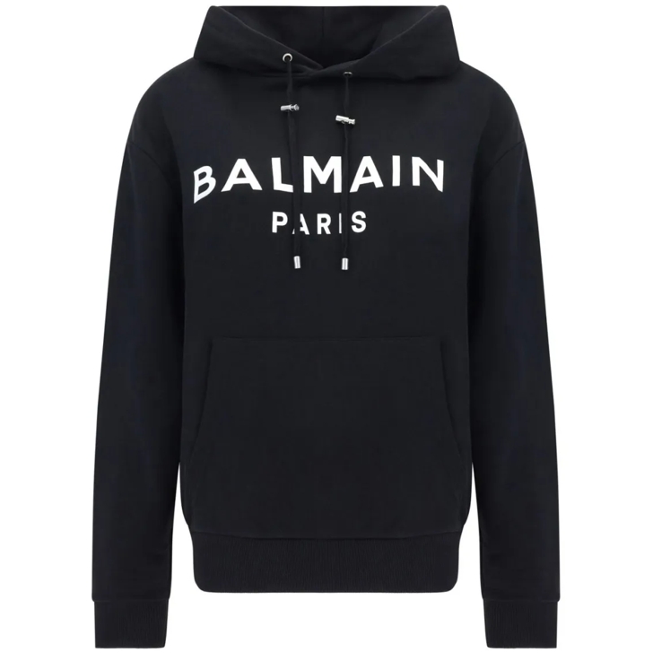 パーカー・フーディ Balmain Slouchy Black Organic Cotton Hoodie With Bold Logo Balmain Slouchy Black Organic Cotton Hoodie With Bold Logo Black