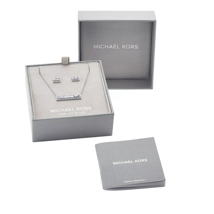 Michael Kors Tapered Baguette Bar Pendant and Earrings Giftset Silver Stud