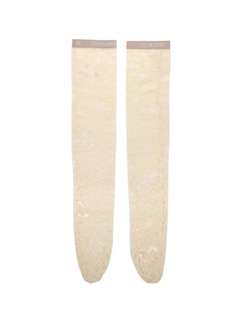 Thumbnail - Valentino Garavani - Delicate Lace Knee-Highs With Soft Stretch Fabric - Größe L - beige