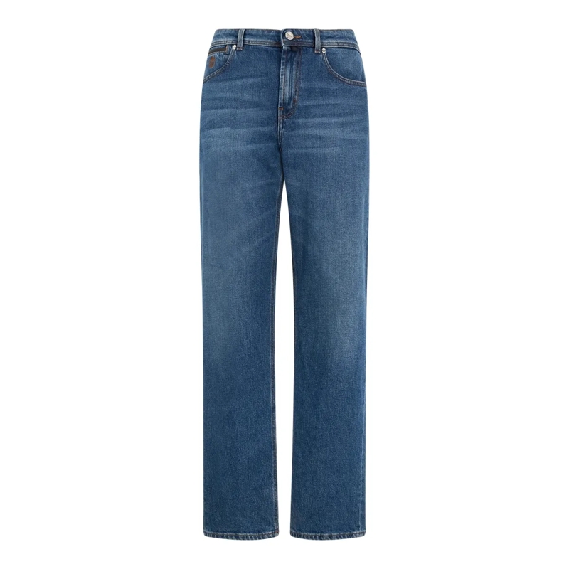 BILLIONAIRE Jeans mit geradem Bein Relaxed Fit Jeans Leather Details blau