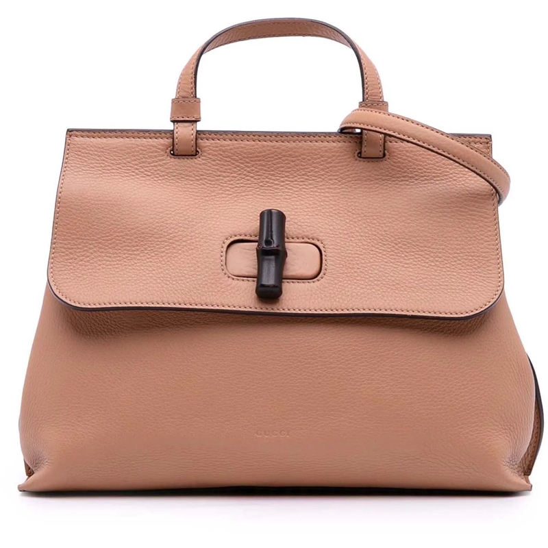 Gucci Schultertasche Medium Leather Bamboo Daily Satchel braun