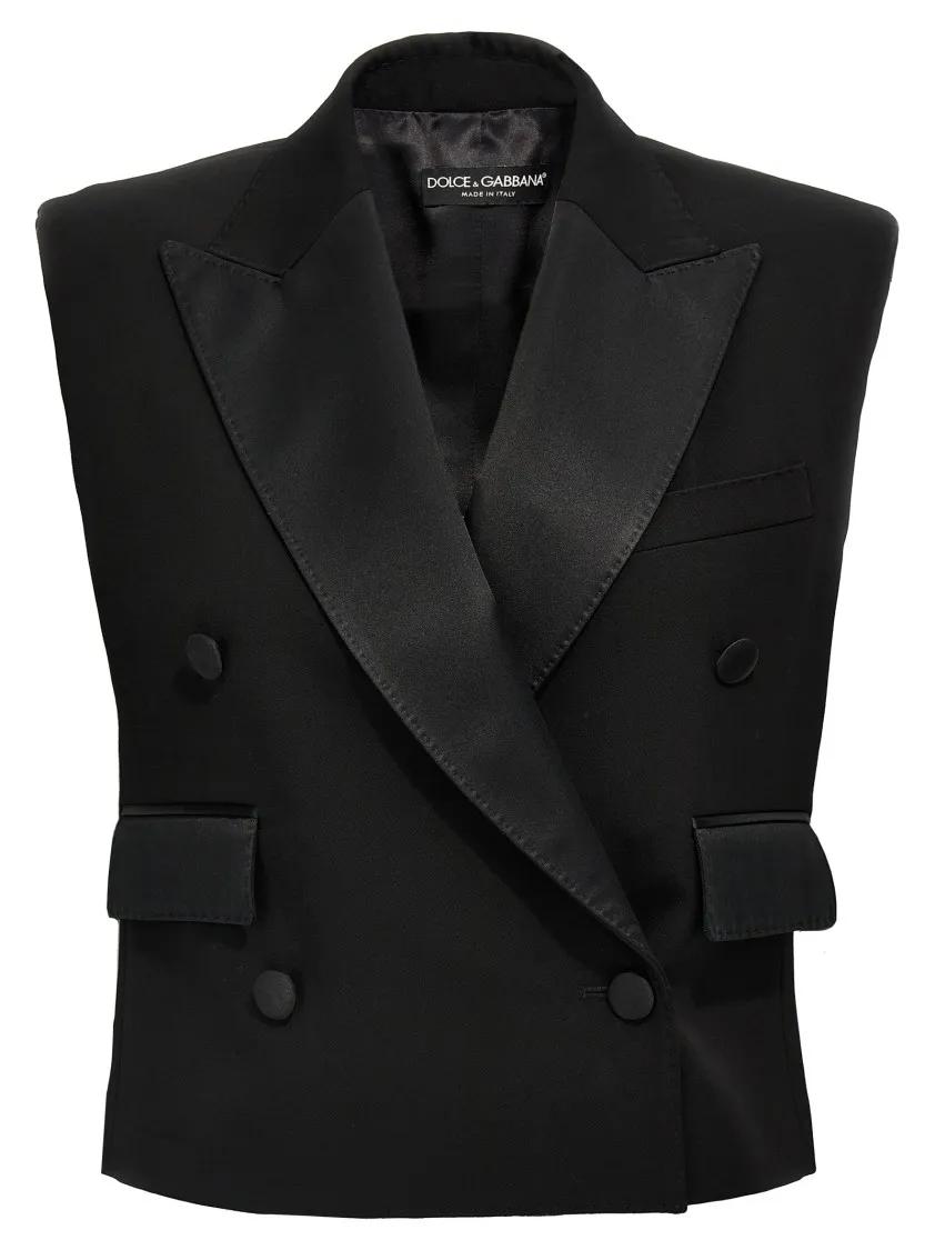 Thumbnail - Dolce&Gabbana - Tuxedo Gilet With Satin Peak Lapels - Größe 40 - schwarz