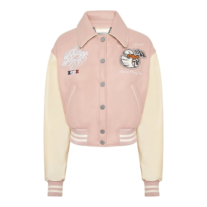 Philipp Plein Daunenjacke Leder-Bomber Duck nude