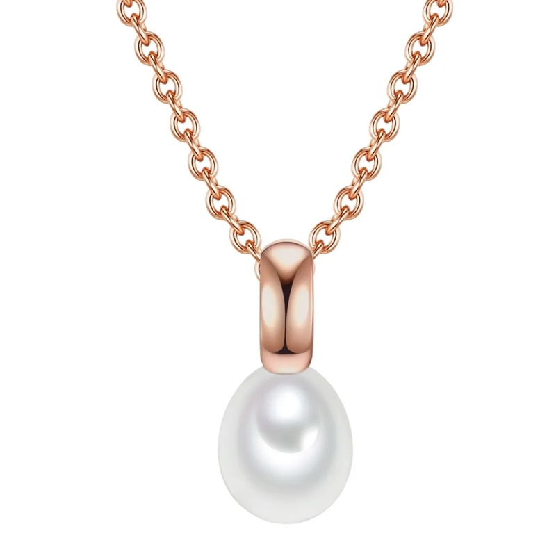 Valero Pearls Mittellange Halskette Sterling Silber Halskette Süßwasser-Zuchtperle rosegold